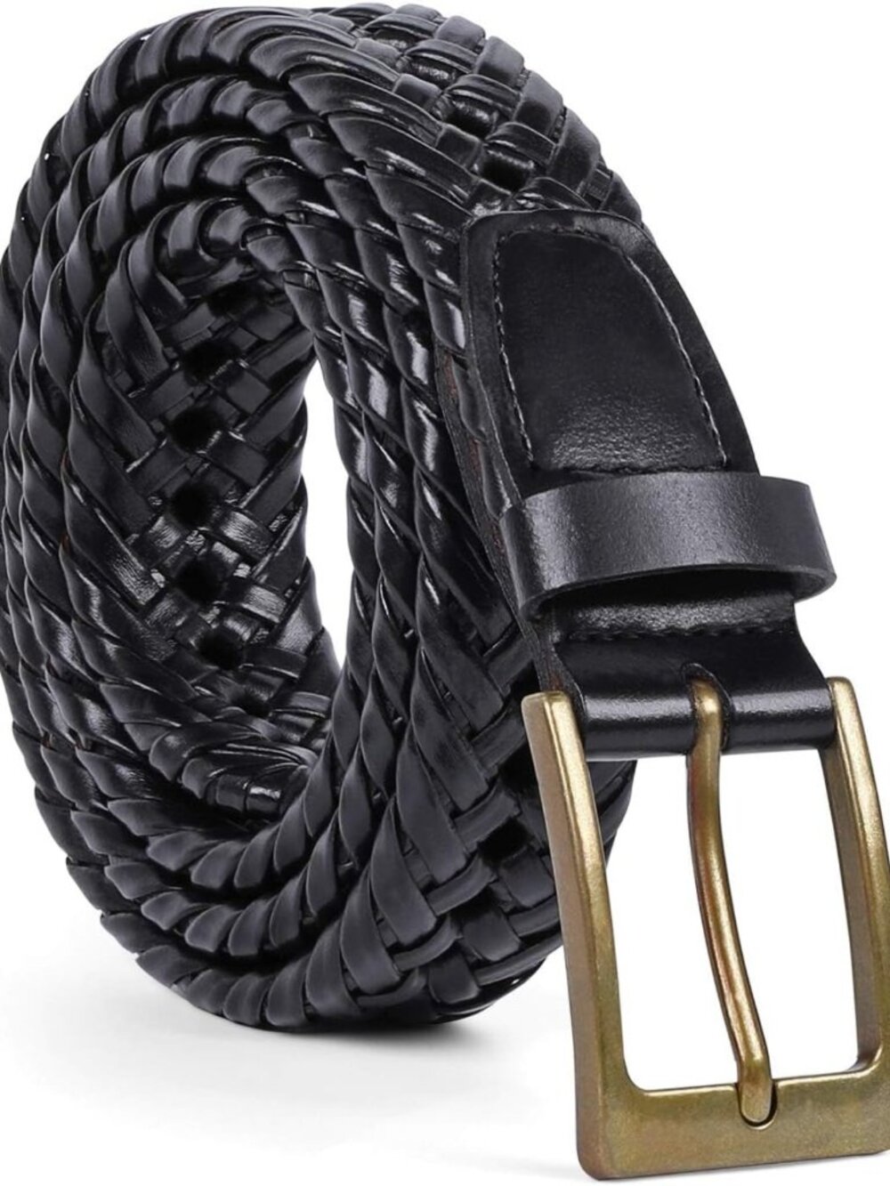 Men's Braided Leather Belt - Casual Woven Belt for Jeans with Single Prong